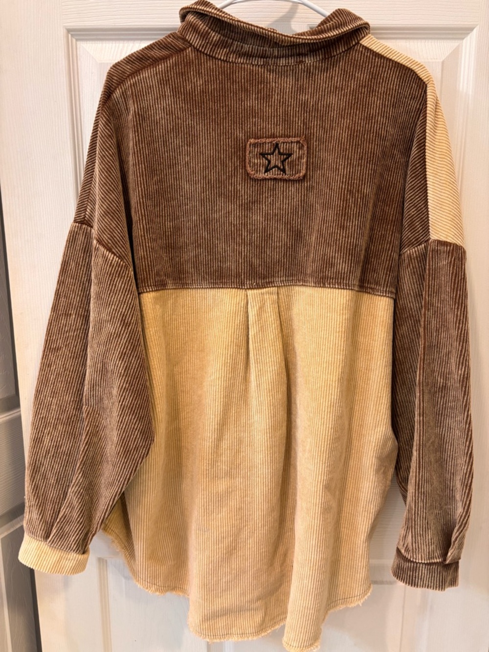 POLTwo-Tone Corduroy Button-Up Shirt Jacket in Tan & Brown - Picture 5 of 5